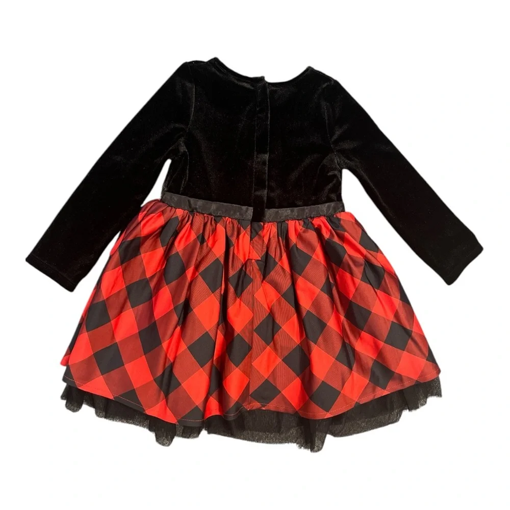 Cat & Jack Toddler Girls Velour Buffalo Check‎ LS Dress Tulle Trim Layers 2T